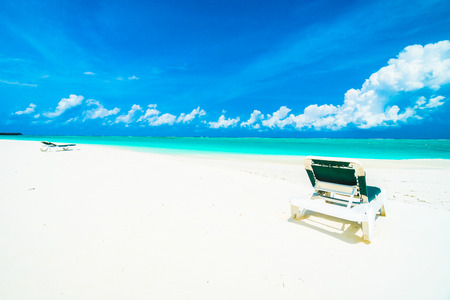 Beautiful tropical beach and sea in maldives island with coconut palm tree and blue sky background