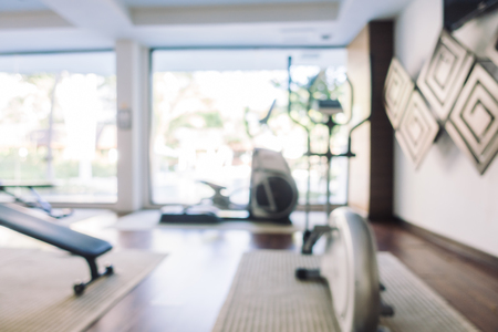 Abstract blur gym and fitness room interior for background - Vintage light Filterの写真素材