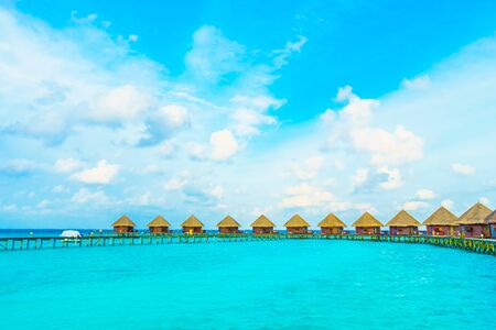 Beautiful tropical Maldives island with beach and sea for nature holiday vacation background concept -Boost up color Processingのeditorial素材