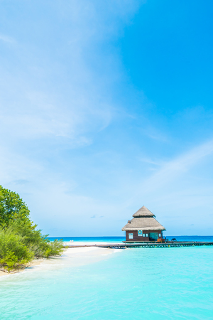 Beautiful tropical Maldives resort hotel and island with beach and sea on sky for holiday vacation background concept - Boost up color Processingのeditorial素材