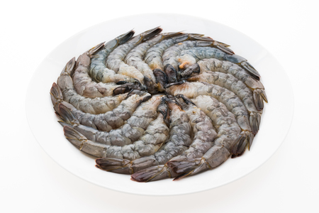 Raw fresh prawn and shrimp isolated on white backgroundの写真素材