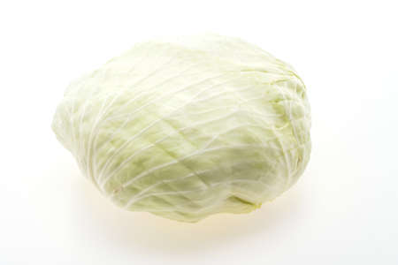 Green cabbage isolated on white backgroundの写真素材