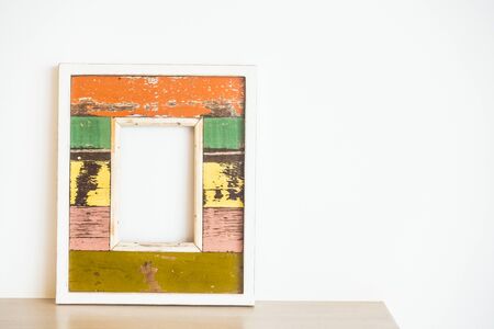 Old wooden photo frame decoration interior of roomの写真素材