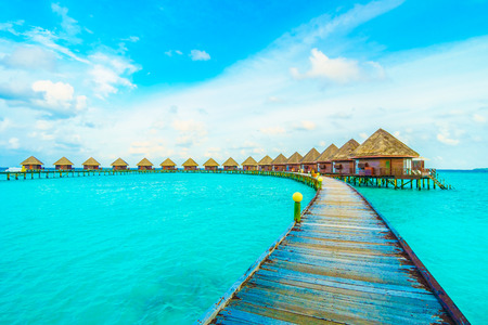 Beautiful tropical Maldives island with beach and sea for nature holiday vacation background concept -Boost up color Processingのeditorial素材