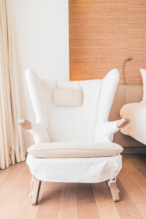 Beautiful luxury pillow on sofa decoration in bedroom interior - Filter effectの写真素材