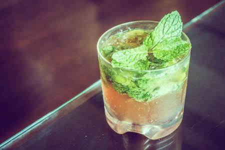 Iced Mocktail drink glass in restaurant - Vintage Filterの写真素材