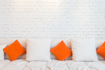 Pillow on white sofa decoration in living room interiorの写真素材
