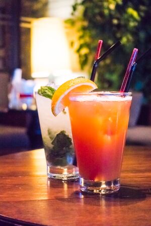 Ice mocktails glass in bar and restaurantの写真素材