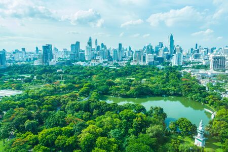 Beautiful Bangkok city skyline around lumphini park in Thailand