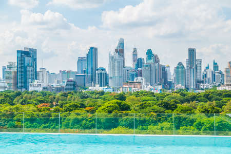 Beautiful Bangkok city skyline around lumphini park in Thailandのeditorial素材