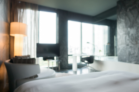 Abstract blur beautiful luxury bedroom interior for backgroundの写真素材