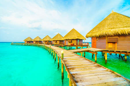 Beautiful tropical Maldives island with beach and sea for nature holiday vacation background concept -Boost up color Processingのeditorial素材