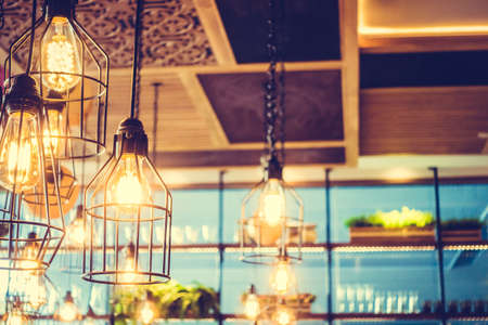 Light lamp decoration in restaurant interior - Vintage Filter