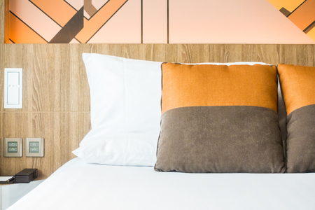 Beautiful luxury pillow on bed decoration in bedroom interiorの写真素材