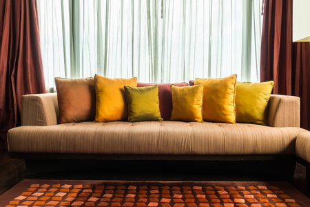 Colorful Pillow on sofa decoration in living room interiorの写真素材