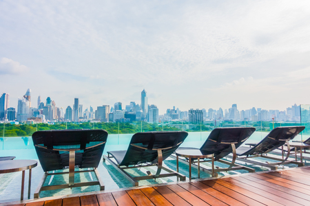 Outdoor swimming pool with city view