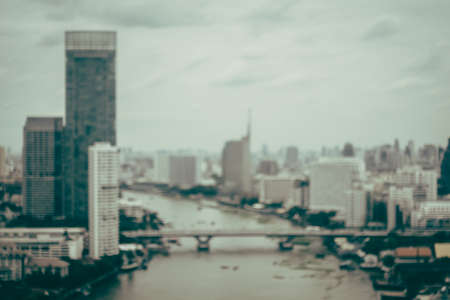 Abstract blur beautiful bangkok city skyline around chao phraya river in Thailand - Vintage Filter