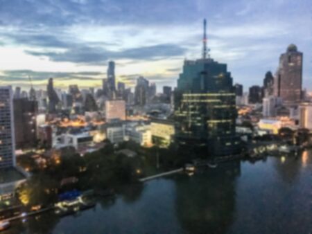 Abstract blur beautiful bangkok city skyline for background