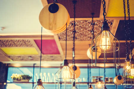 Light lamp decoration in restaurant interior - Vintage Filter