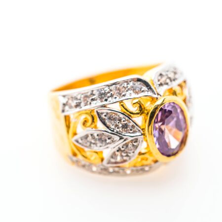 Beautiful luxury gold ring with jewelry diamond isolated on white background