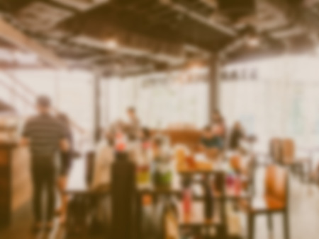 Abstract blur coffee shop cafe interior for background - Vintage Filterの写真素材