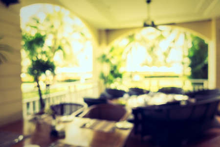 Abstract blur restaurant interior for background - Vintage Filterの写真素材