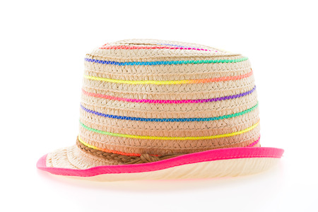 Straw beach hat isolated on white backgroundの写真素材
