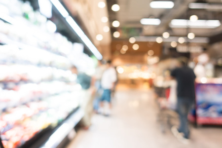 Abstract blur beautiful luxury supermarket in shopping mall and retail store interior for backgroundの写真素材