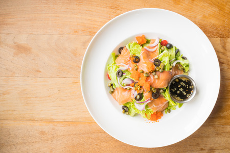 Salmon salad in white plate , Healthy food style - Processing Warm White balanceの写真素材
