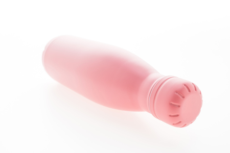 Stainless vacuum flask and thermal bottle isolated on white backgroundの写真素材