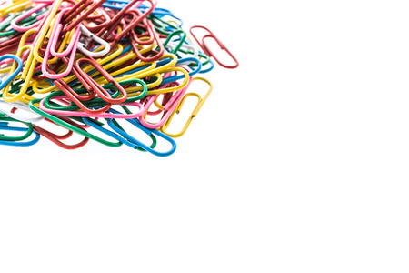 Colorful paper clip isolated on white backgroundの写真素材