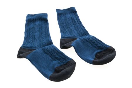 Pair of new cotton sock for clothing isolated on white backgroundの写真素材