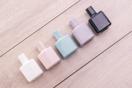 Beautiful luxury perfume bottle on wooden background - Vintage light Filterの写真素材