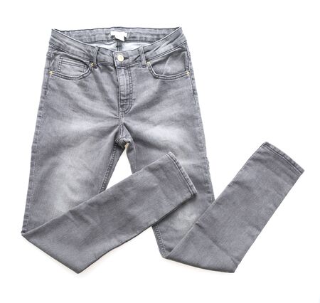 Fashion gray jeans for clothing isolated on white backgroundの写真素材