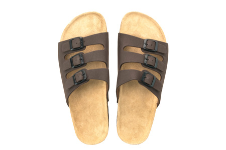 Men leather sandal and flip flop shoes isolated on white background
