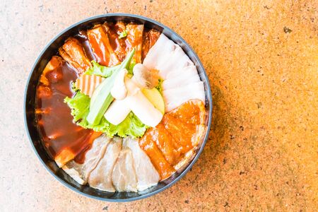 Raw fresh meat in plate prepare to grilled - Warm white balance processingの写真素材