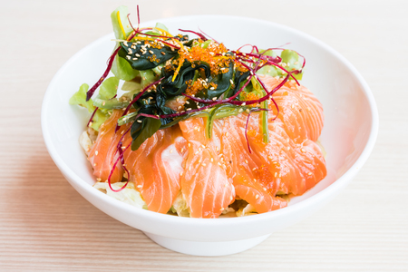 Salmon salad in white plate - Japanese style and healthy foodの写真素材