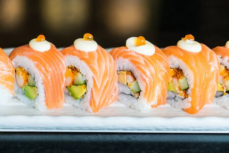 Salmon sushi roll - Japanese food styleの写真素材