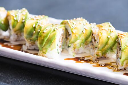 Selective focus point on Avocado sushi - Japanese food styleの写真素材