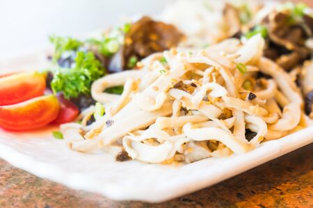 Mushroom salad in white plate - Healthy food style