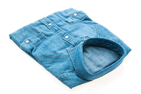 Jeans shirt for clothes isolated on white backgroundの写真素材