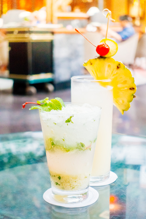 Iced mocktails glass on tableの写真素材