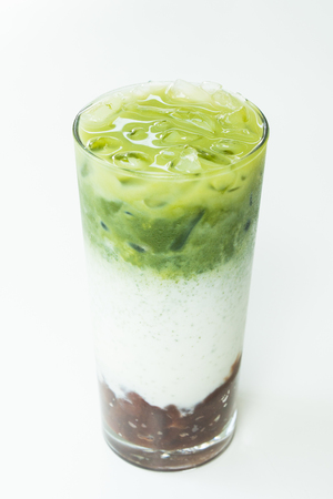 Iced macha green tea latte glassの写真素材