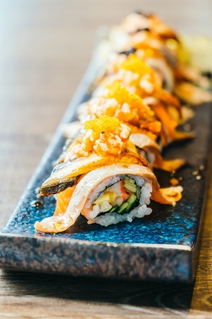 Raw and fresh sushi roll - Japanese food styleの写真素材