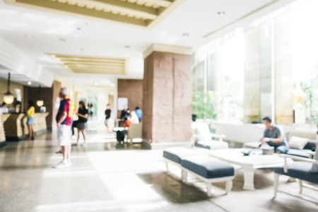 Abstract blur and defocused lobby in hotel interior for background - Vintage light Filterの写真素材