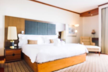 Abstract blur and defocused decoration in hotel bedroom interior for backgroundの写真素材