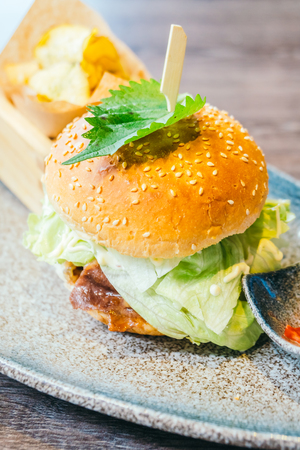 Beef hamburger - Junk and Unhealthy food styleの写真素材