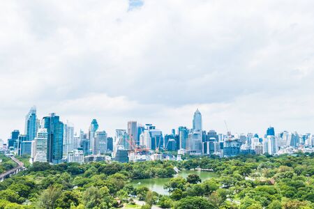 Beautiful office building tower and architecture in bangkok city skyline of Thailandのeditorial素材