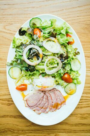 Duck breast meat with vegetable salad in white plate - Healthy food styleの写真素材