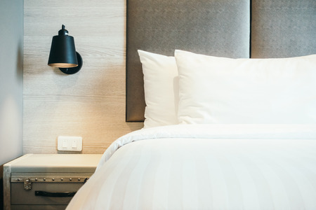 Pillow on bed decoration room interiorの写真素材